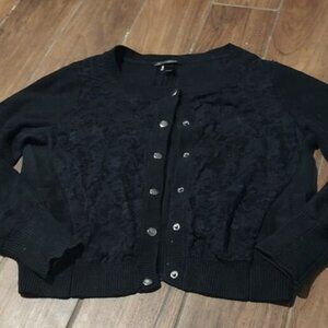 Secret L black knit cardigan lace elbow patch